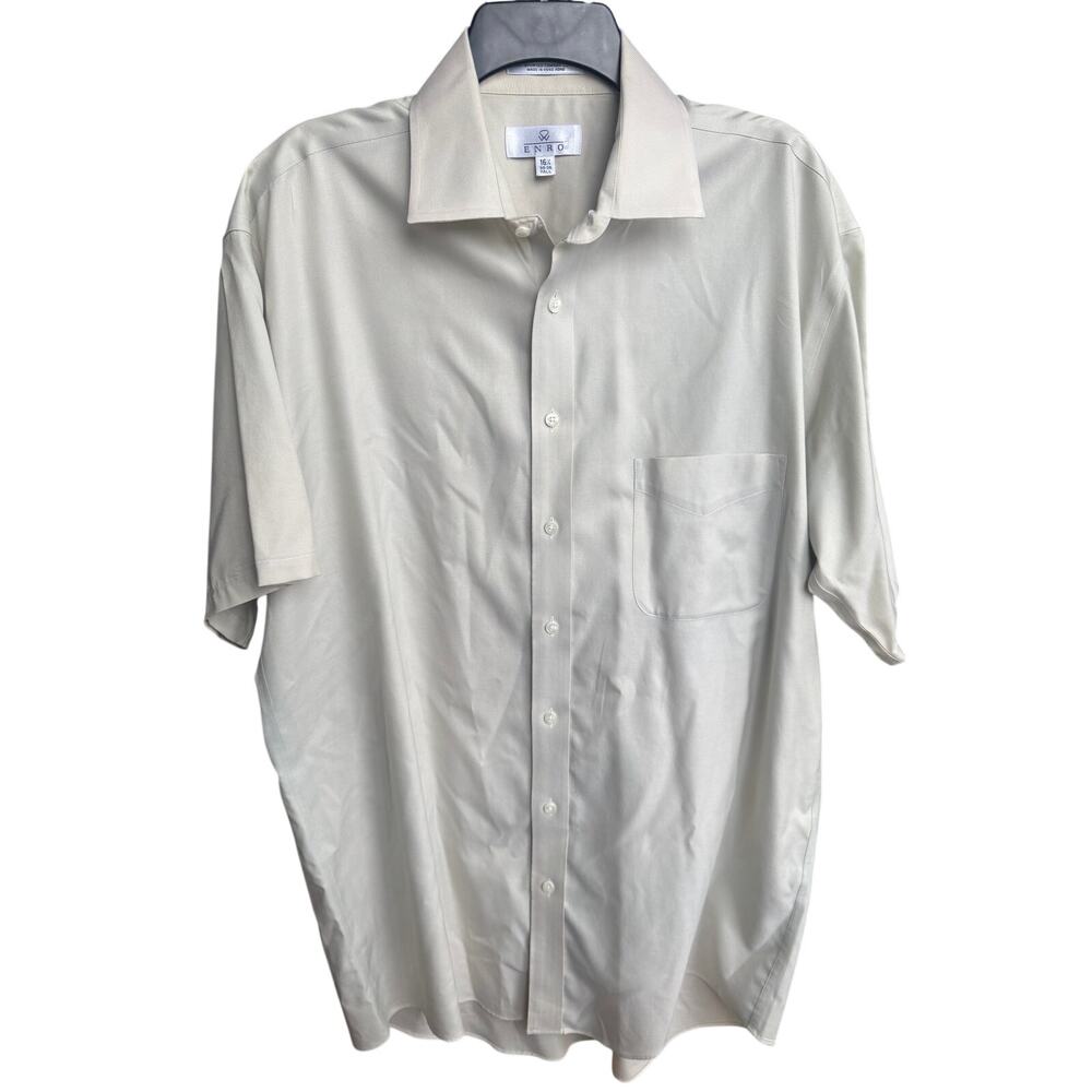 ENRO Men’s Short Sleeve Dress Shirt 16½ 35-36 (Large Tall) Light Beige Button-Up